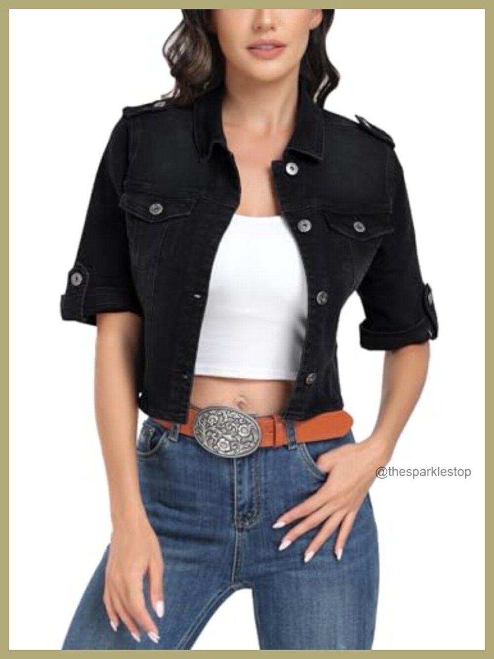 Women's Short Sleeve Stretch Denim Jacket Retro Crop Trucker Jean Jacket